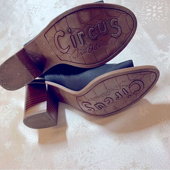 Circus by Sam Edelman Boots Black Pebbled Leather Peep Toe Block Wood Heel Sz 8 - Picture 10 of 10